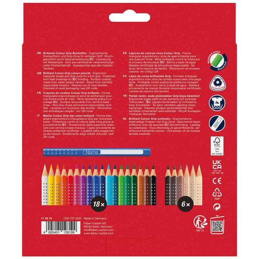 FABER CASTELL Farbstift COLOUR GRIP 2001 24 Farben 18+6 Skin Tones -Edition-