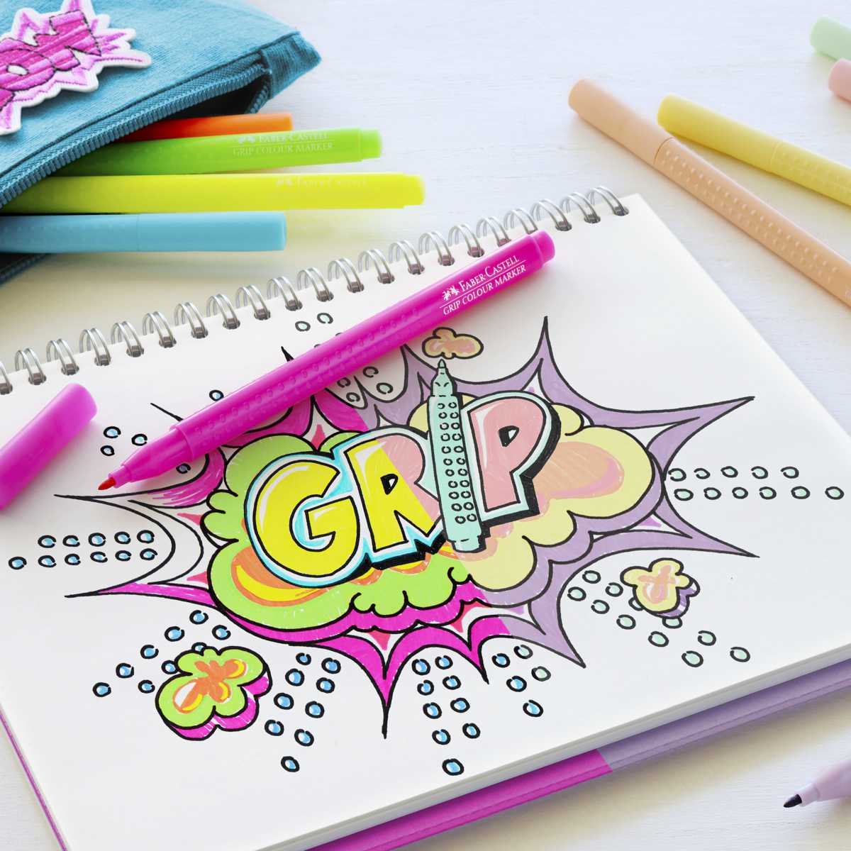 FABER CASTELL Filzstift Grip Neon + Pastell 10 Farben Etui