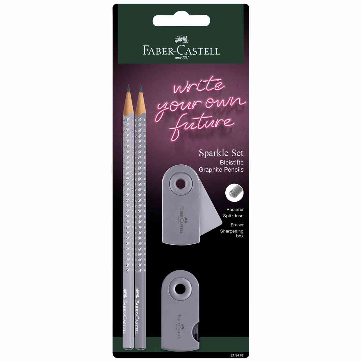 FABER CASTELL Bleistift Spitzer Radierer Set Sparkle dapple gray