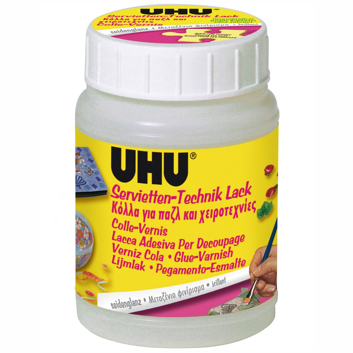 UHU Bastellack 47435 Servietten-Technik-Lack Dose 150ml seidenglanz