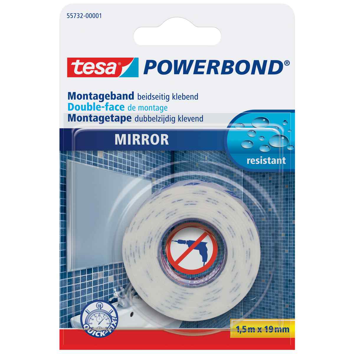 TESA Powerbond doppelseitiges Klebeband für Spiegel 1,5mx19mm