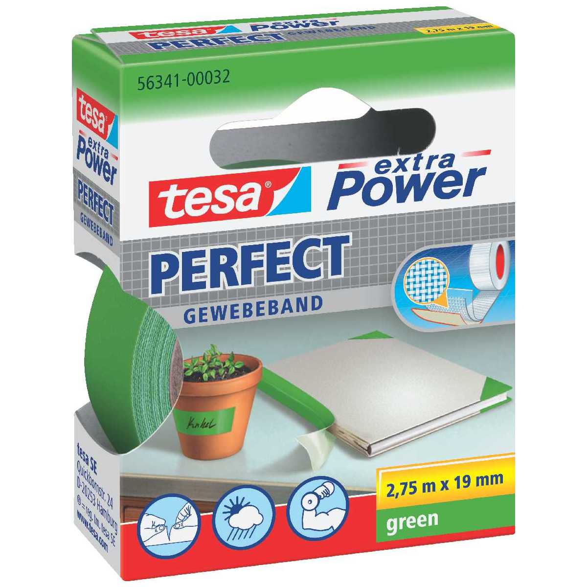 TESA Gewebeband extra Power 56341 19mm x 2,75m grün