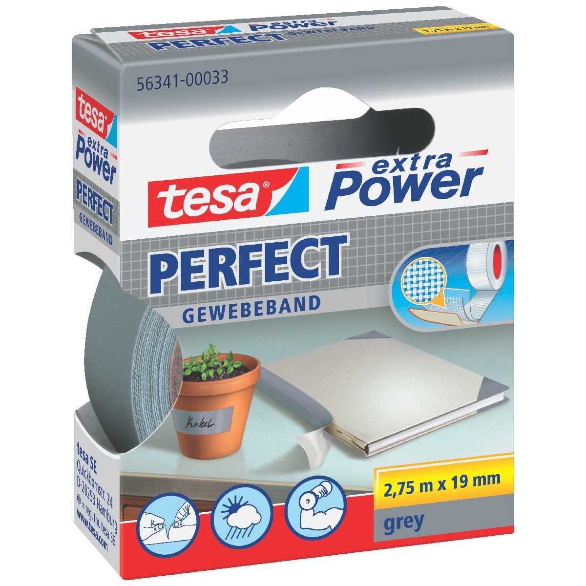 TESA Gewebeband extra Power 56341 19mm x 2,75m grau