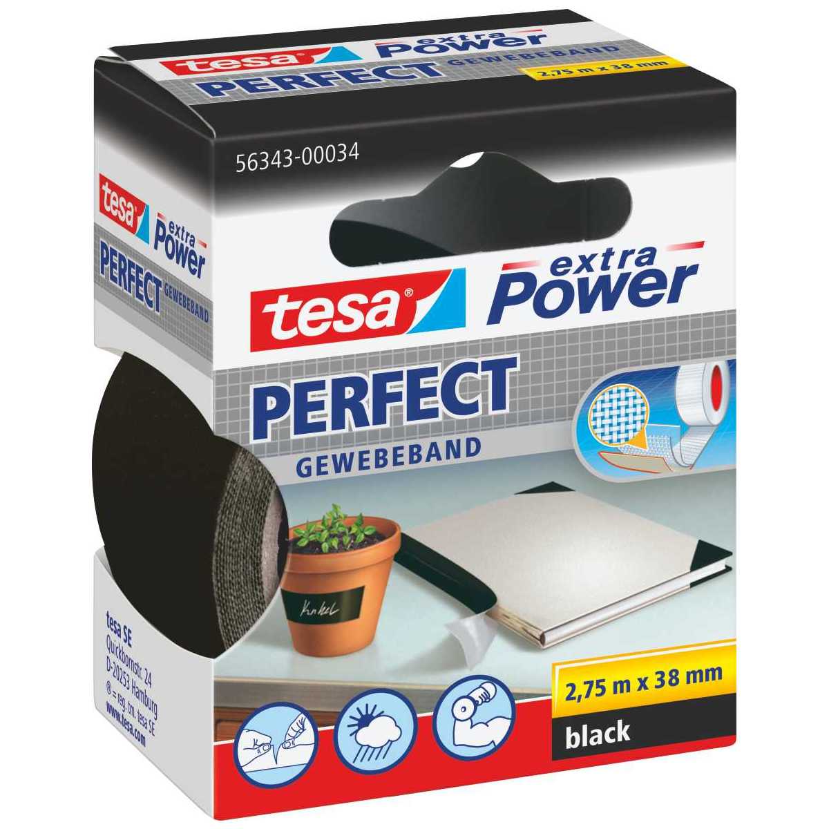 TESA Gewebeband extra Power 56343 38mm x 2,75m schwarz