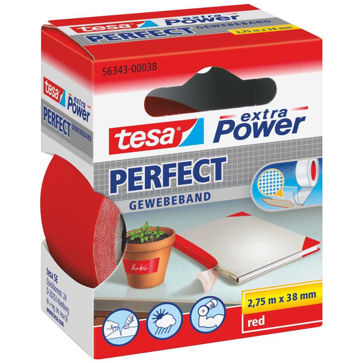TESA Gewebeband extra Power 56343 38mm x 2,75m rot