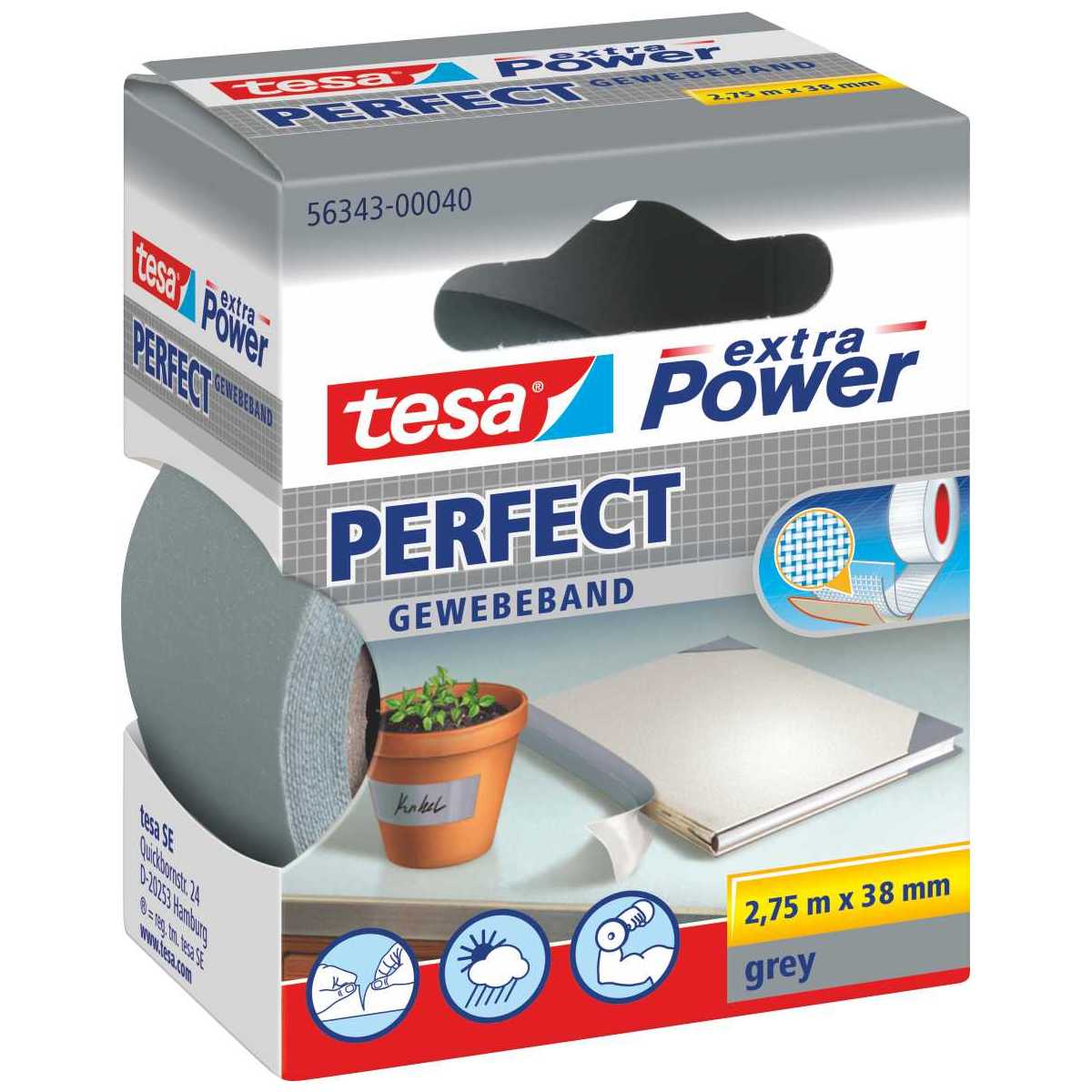 TESA Gewebeband extra Power 56343 38mm x 2,75m grau