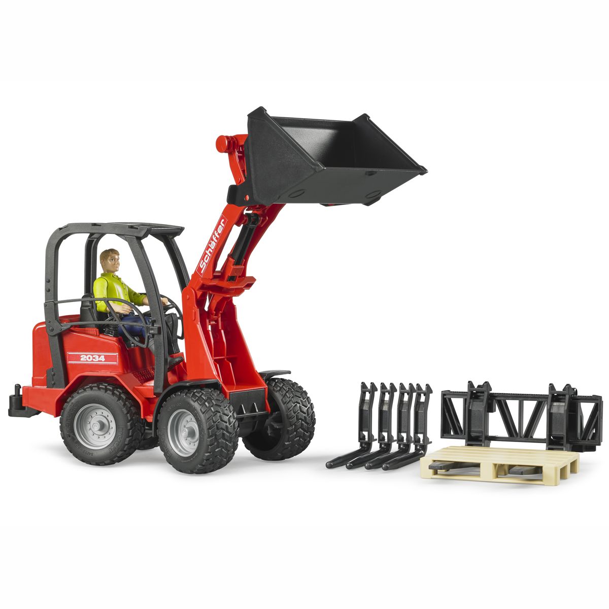 BRUDER 02191 Schäffer Hoflader 2034 mit Figur und Zubehör
