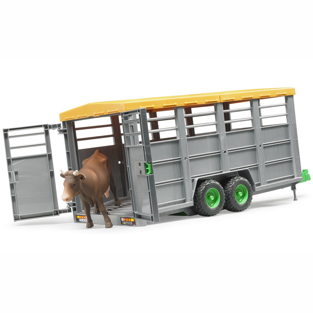 BRUDER 02227 Viehtransportanhänger mit 1 Kuh