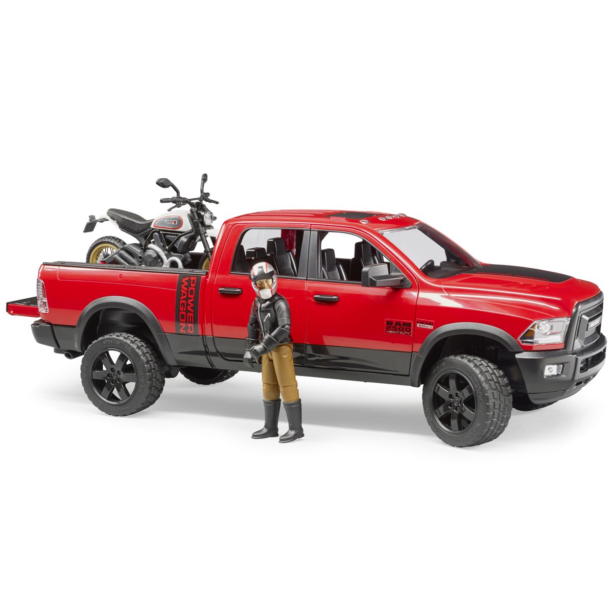 BRUDER 02502 RAM 2500 Power Wagon mit
Scrambler Ducati Desert Sled und Fahrer