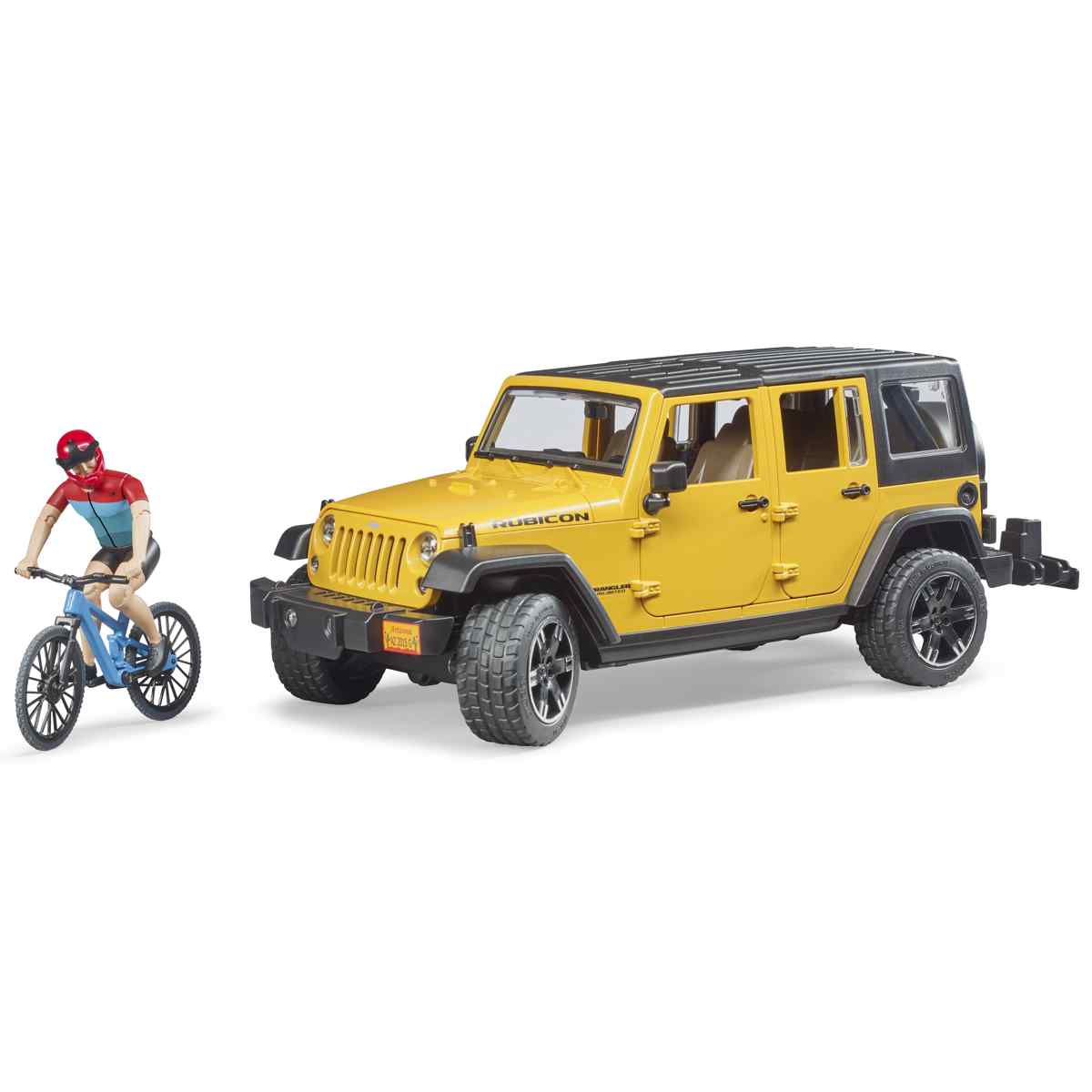 BRUDER 02543 Jeep Wrangler Rubicon Unlimited mit
Mountainbike und Radfahrer