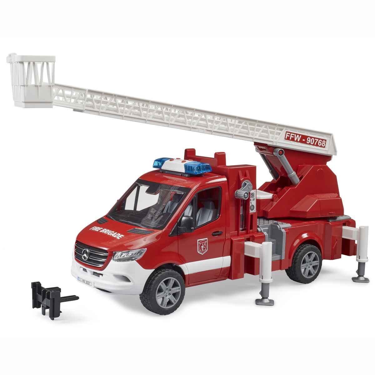 BRUDER 02673 MB Sprinter Feuerwehr mit Drehleiter, Pumpe und
Light + Sound Modul
