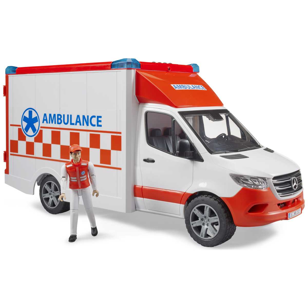 BRUDER 02676 MB Sprinter Ambulanz mit Fahrer und
Light + Sound Modul