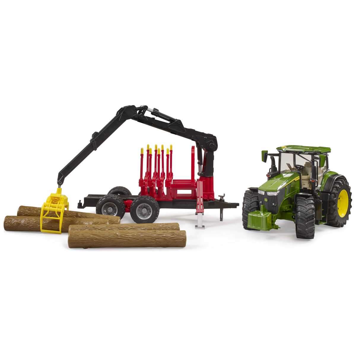 BRUDER 03154 John Deere 7R 350 mit Rückeanhänger und 4 Baumstämmen