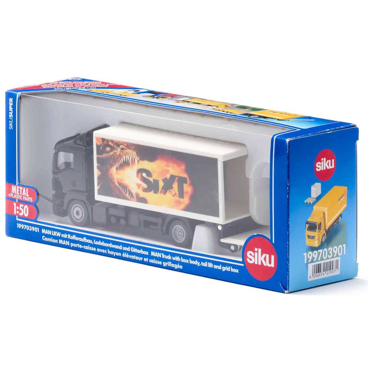 SIKU 1997 MAN LKW mit Kofferaufbau und Ladebordwand 1:50
