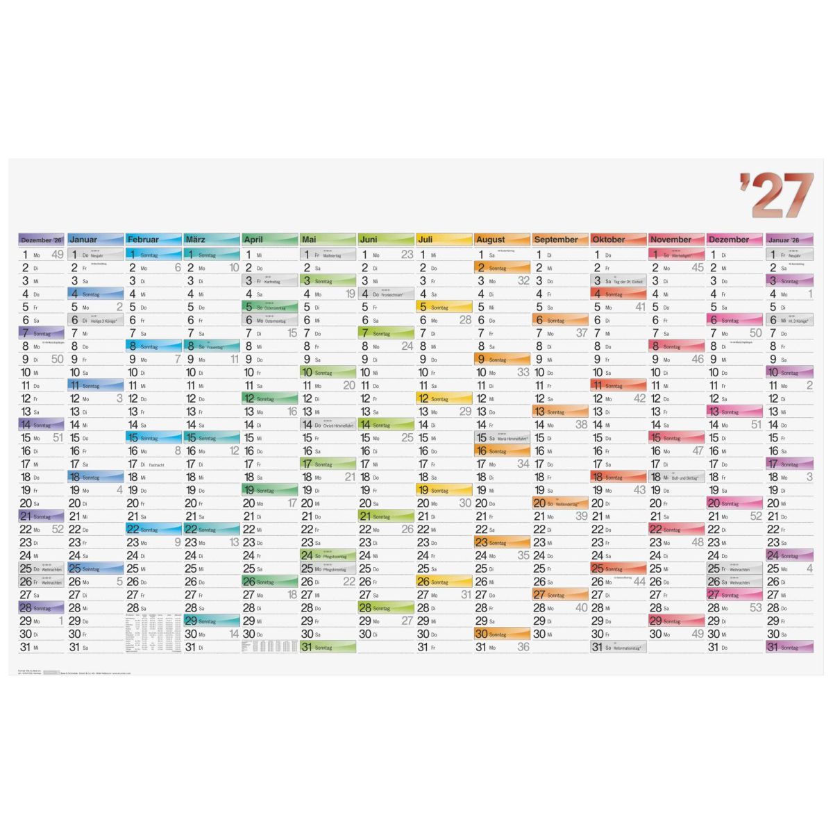 BRUNNEN Plakatkalender 2027 106 x 67cm DATAline 14 Monate