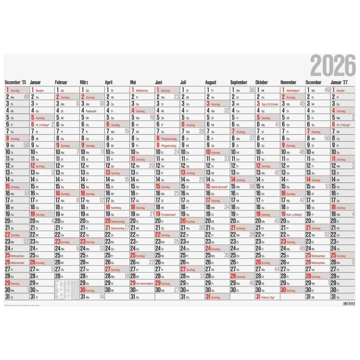 GLOCKEN Plakatkalender 2026 98x68cm 1 Seite = 1 Jahr