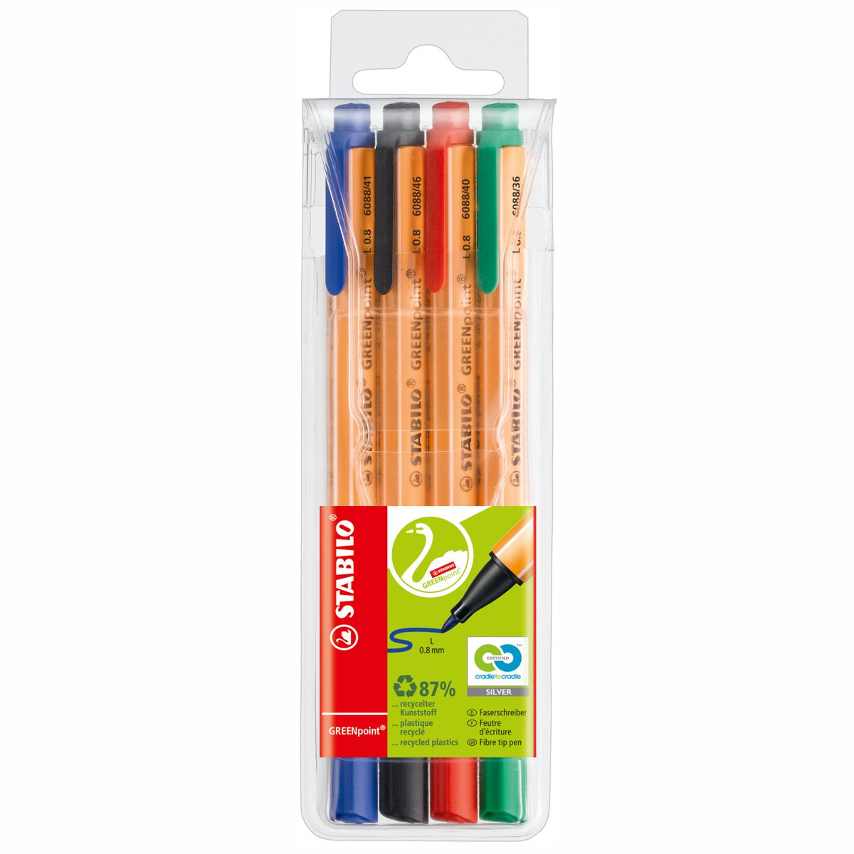 STABILO Feinschreiber GREENpoint 6088/4 0,8mm 4 Farben