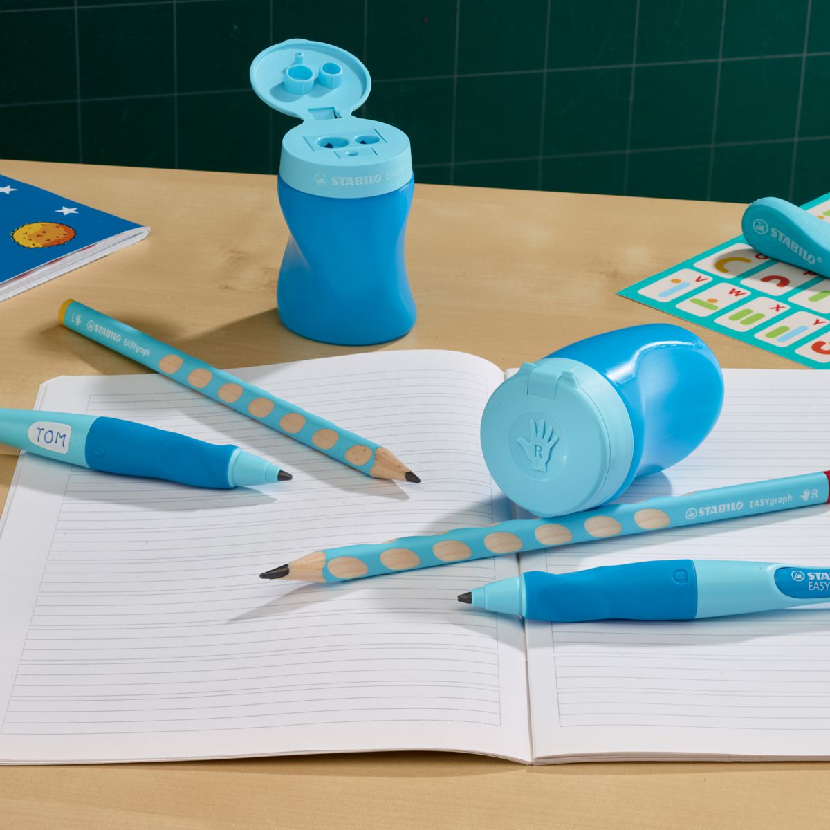 STABILO Druckbleistift EASYergo R 3,15mm hellblau / dunkelblau + Spitzer