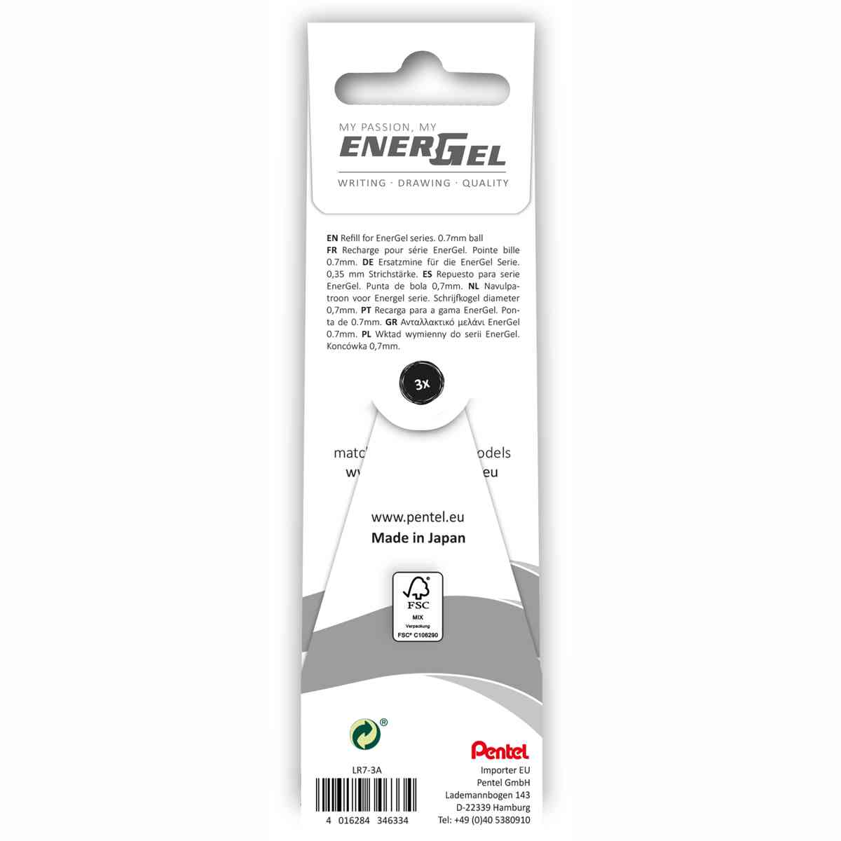 PENTEL EnerGel Nachfüllmine LR7-3B 0,35mm schwarz 3 Stück