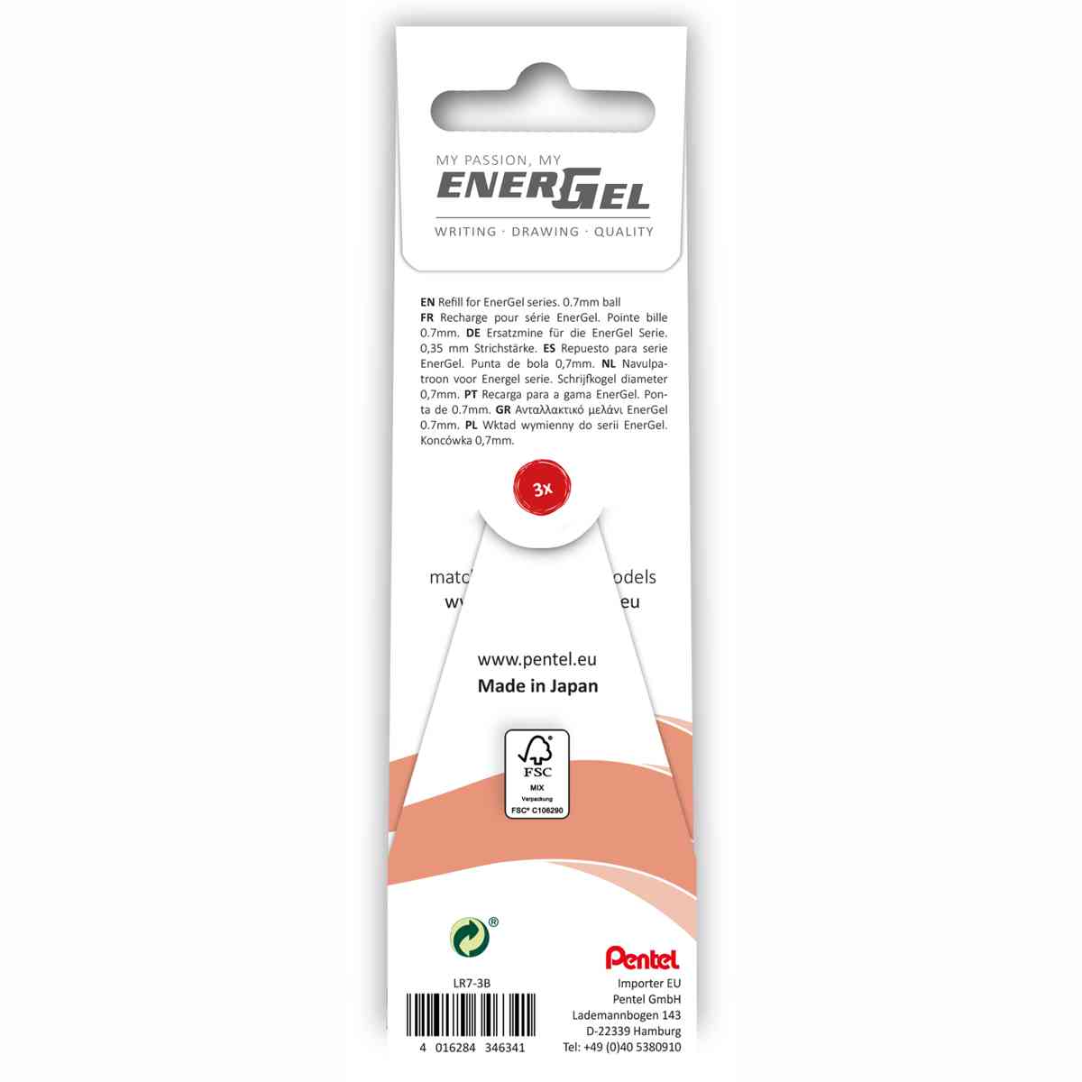 PENTEL EnerGel Nachfüllmine LR7-3B 0,35mm rot 3 Stück