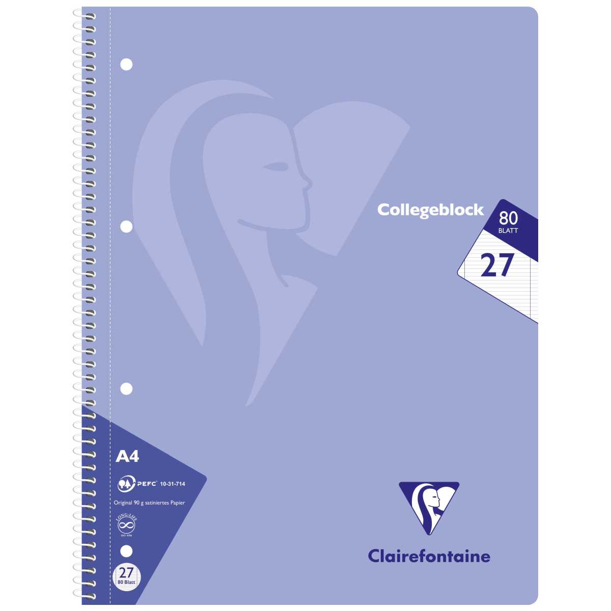 CLAIREFONTAINE Collegeblock PASTELL A4 80 Blatt liniert Doppelrand LIN 27 90g -5 Stück SPARPACK-
