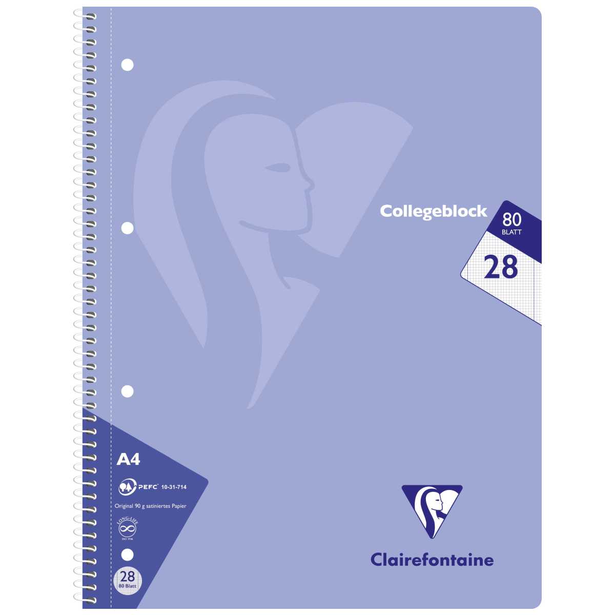 CLAIREFONTAINE Collegeblock PASTELL A4 80 Blatt kariert Doppelrand LIN 28 90g -5 Stück SPARPACK-
