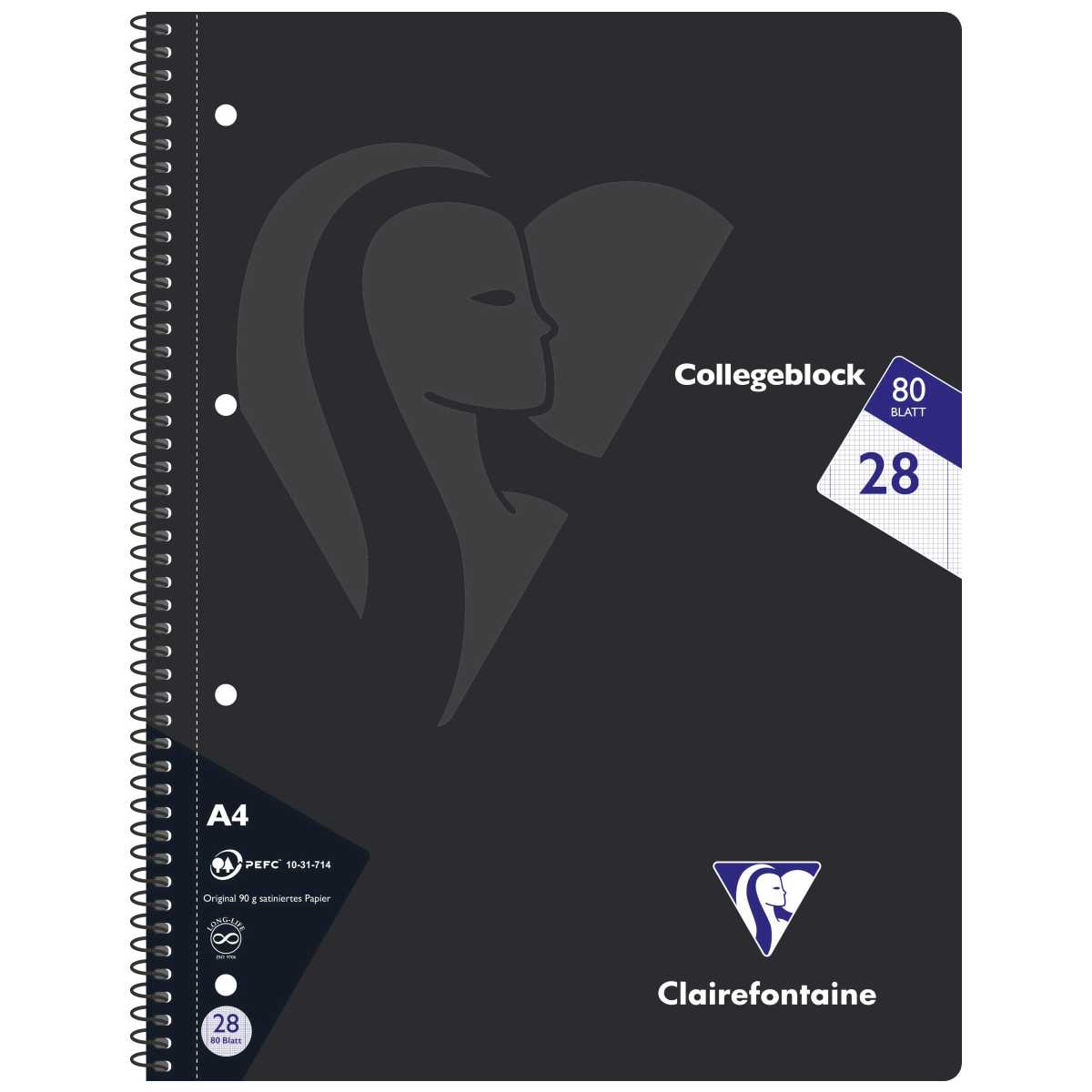 CLAIREFONTAINE Collegeblock INTENSIV A4 80 Blatt kariert Doppelrand LIN 28 90g -5 Stück SPARPACK-