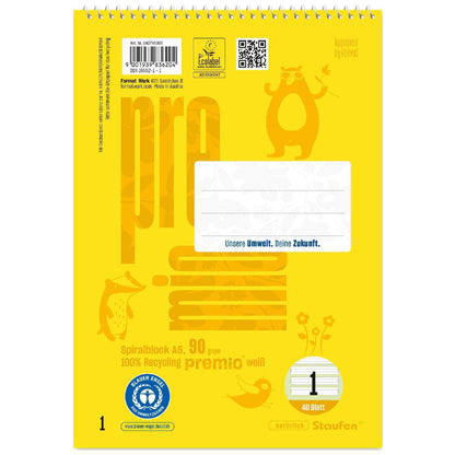 STAUFEN Spiralblock PREMIO A5 40 Blatt LIN 1 liniert 1. Klasse