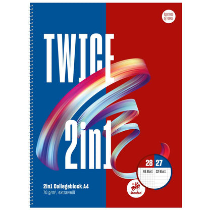 STAUFEN Collegeblock Twice A4 50 Blatt kariert LIN28 + 30 Blatt liniert LIN27