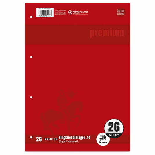 STAUFEN Premium Ringbucheinlage A4 50 Blatt LIN 26 kariert mit Rand