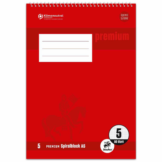 STAUFEN Premium Spiralblock A5 LIN 5, kariert 5mm