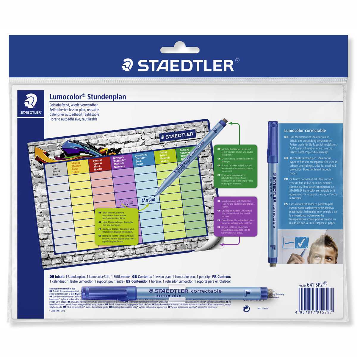 STAEDTLER Stundenplan 641 SP2 abwischbar incl. Folenstift F