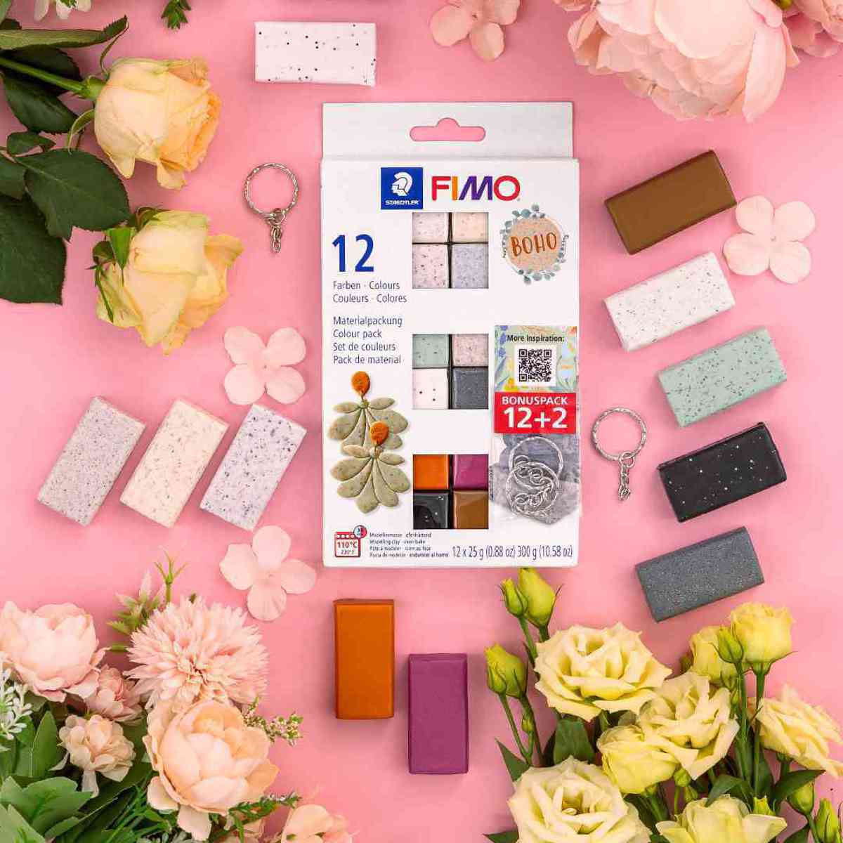 STAEDTLER Modelliermasse Fimo effect -Boho- 12 x 25g Sparpack 12 Farben
