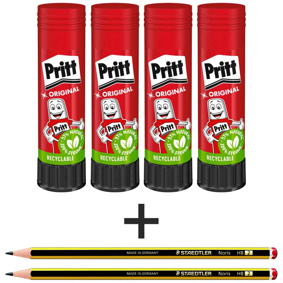 PRITT Klebestift 43g WA13 SPARPACK 4 Stück + 2 Bleistite GRATIS