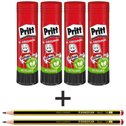 PRITT Klebestift 43g WA13 SPARPACK 4 Stück + 2 Bleistite GRATIS