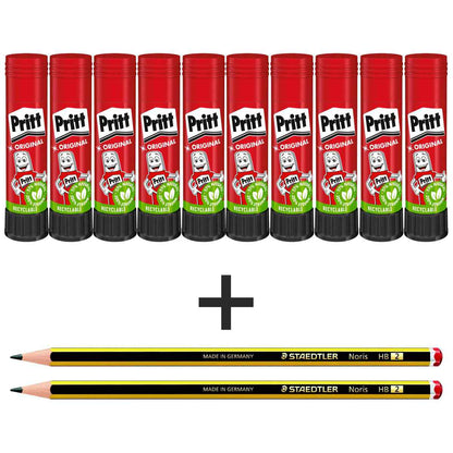 PRITT Klebestift 11g WA11 SPARPACK 10 Stück + 2 Bleistite GRATIS