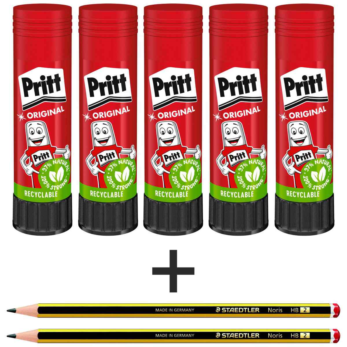 PRITT Klebestift 43g WA13 SPARPACK 5 Stück + 2 Bleistite GRATIS