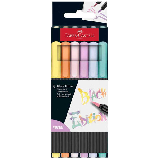 FABER CASTELL Fasermaler Black Edition 6 Stück mit Pinselspitze 1-2mm