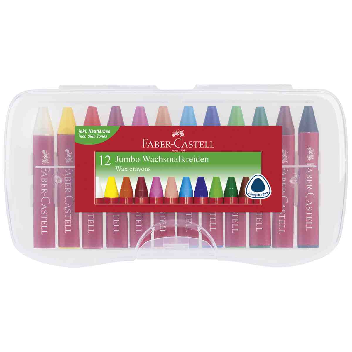 FABER CASTELL Wachsmalkreiden wasserfest dreikant 12 Stück in Kunststoffbox