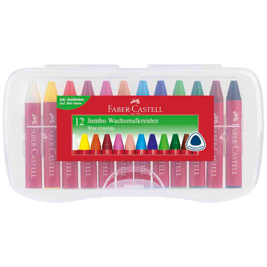 FABER CASTELL Wachsmalkreiden wasserfest dreikant 12 Stück in Kunststoffbox