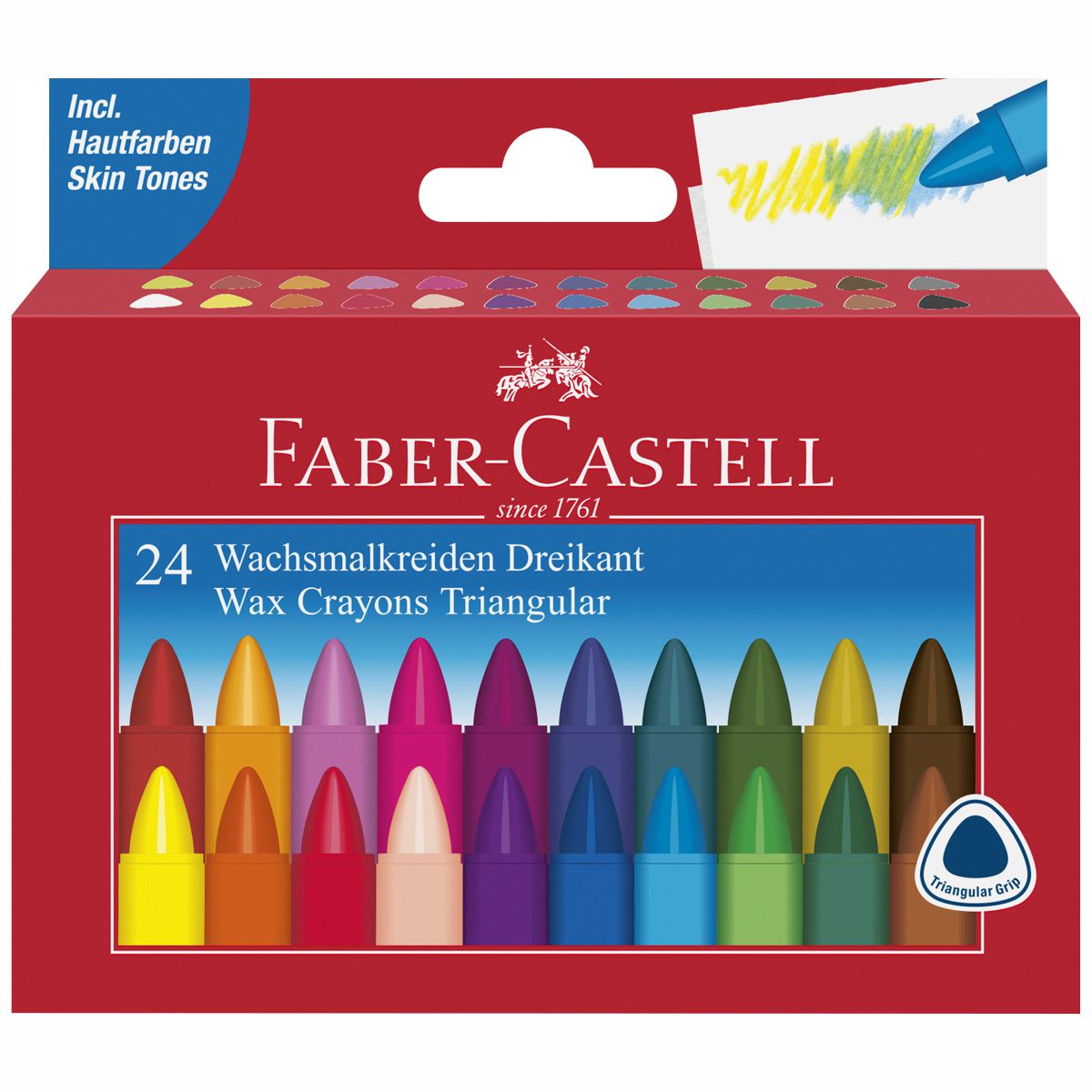 FABER CASTELL Wachsmalkreide dreikant 24 Stück wasserfest im Etui