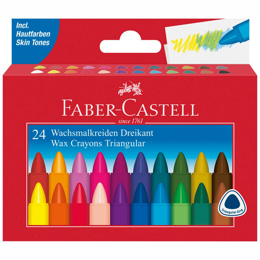 FABER CASTELL Wachsmalkreide dreikant 24 Stück wasserfest im Etui