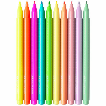 FABER CASTELL Filzstift Grip Neon + Pastell 10 Farben Etui