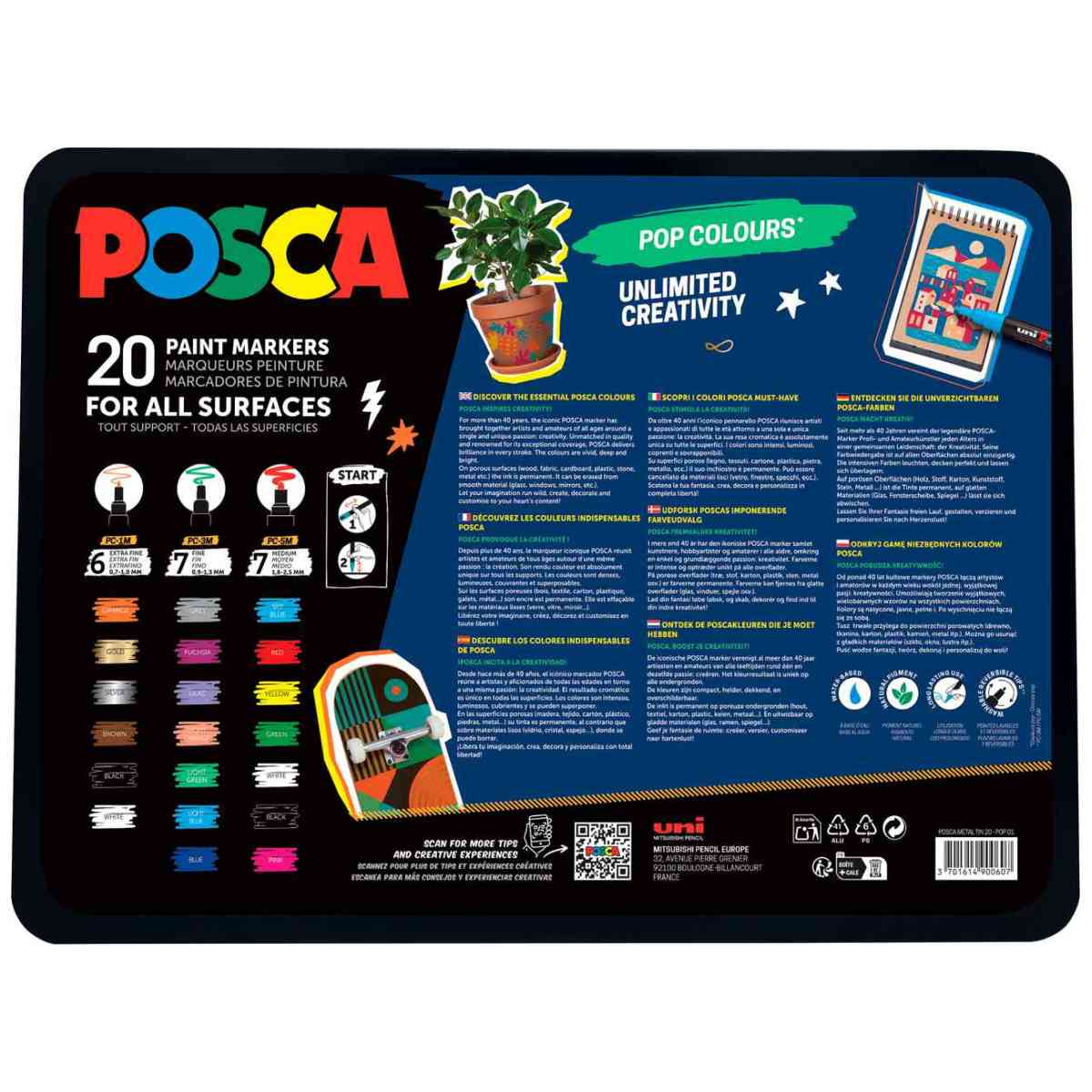 POSCA Marker UNI Pop Colours Set 20 Farben PC-1M PC-3M PC-7M