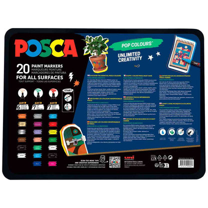 POSCA Marker UNI Pop Colours Set 20 Farben PC-1M PC-3M PC-7M