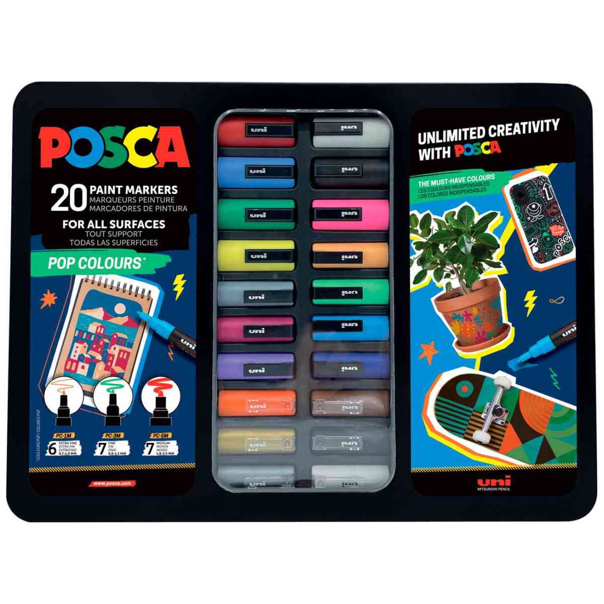 POSCA Marker UNI Pop Colours Set 20 Farben PC-1M PC-3M PC-7M