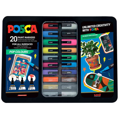 POSCA Marker UNI Pop Colours Set 20 Farben PC-1M PC-3M PC-7M