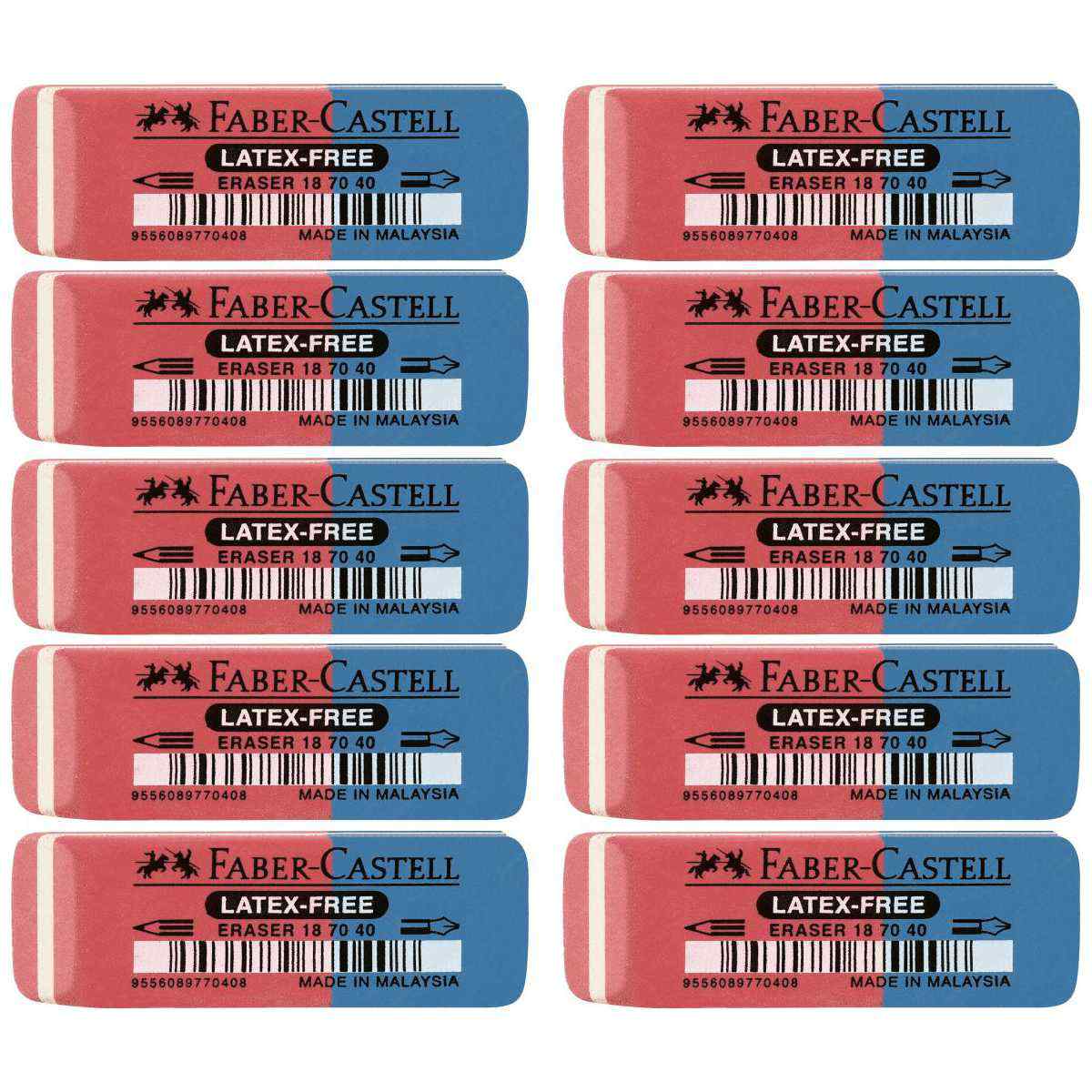 FABER CASTELL Radiergummi Latex-frei rot/blau für Blei- und Farbstifte 10 Stück