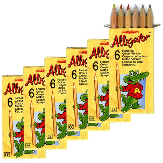 FABER CASTELL ALLIGATOR Farbstifte kurz natur 6 Packungen je 6 Farben