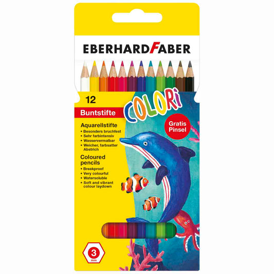 EBERHARD FABER Aquarell Farbstift 12 Farben + Pinsel GRATIS